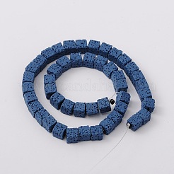 合成溶岩ロックビーズ連売り  キューブ  染め  ブルー  8x8x8mm  穴：2mm  約45個/連  16インチ&nbsp;G-N0104-8mm-21