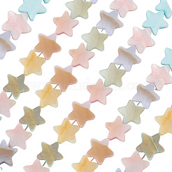 2連売りマカロンカラー天然シェルビーズ連売り  染め  ミックスカラー  スター  8.5~11x9.5~11.5x2~3mm  穴：0.6mm  約40個/連  15.55''（39.5センチメートル）&nbsp;SHEL-SC0001-88A