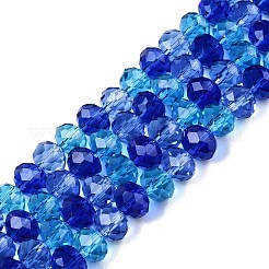 透明ガラスビーズ連売り  多面カット  ロンデル  ミディアムブルー  8x6.5mm  穴：1mm  約64~66個/連  15.55~16.8''（39.5~42センチメートル）&nbsp;GLAA-T023-09F