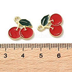 フルーツ合金エナメルチャーム  チェリー  ライトゴールド  レッド  15x15x1.5mm  穴：1.5mm&nbsp;X1-PALLOY-S058-01LG-10