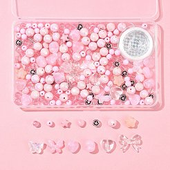 210 個 13 スタイルのアクリルビーズ 1 ロール強力な伸縮性のあるビーズ弾性糸  ピンク  8~17x8~20mm  穴：1.4~2mm&nbsp;OACR-FS0001-57