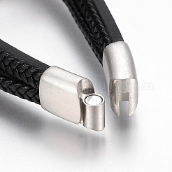 編組マイクロファイバー pu レザー コード マルチ 連 ブレスレット  304ステンレススチール製マグネット留め具付き  ステンレス鋼色  8-1/4インチ（21cm）  4~5mm&nbsp;BJEW-K206-H-01P