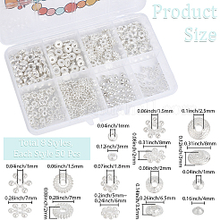 400個8スタイルの合金と真鍮のスペーサービーズ  銀  4~8x1.5~3.5mm  穴：1~2.5mm  50個/スタイル&nbsp;DIY-PA0001-93