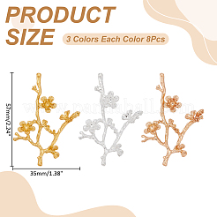 24本3色合金カボション  花と枝  ミックスカラー  57x35mm  8個/カラー&nbsp;FIND-WR00012-57