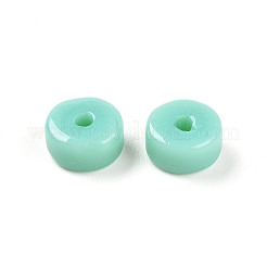 不透明なソリッドカラーのガラスビーズ  フラットラウンド  ターコイズ  6~6.5x3mm  穴：1.2~1.6mm  約214個/50g&nbsp;X1-GLAA-N007-6x3mm-A04
