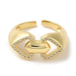 Rack Plating Brass Micro Pave Clear Cubic Zirconia Cuff Ring&nbsp;RJEW-P104-02G