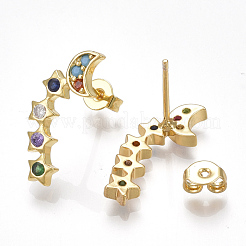 Brass Cubic Zirconia Stud Crawler Earrings&nbsp;EJEW-S201-119