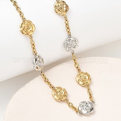 女性用ツートンカラー304ステンレススチール製フラワーリンクチェーンネックレス  本金メッキ&ステンレススチールカラー  17.09インチ（43.4cm）&nbsp;NJEW-A074-06GP