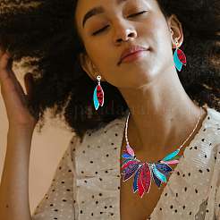 Leaf Alloy with Imitation Leather Pendant Necklace & Stud Dangle Earring&nbsp;SJEW-CL0001-02