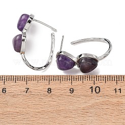 バレンタインデーのハート型天然アメジストスタッドピアス  ラックメッキ真鍮イヤリング金具付き  プラチナ  26x10mm&nbsp;EJEW-T053-01P-09