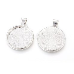 フラットラウンド合金のペンダントカボションのセッティング  プレーンエッジベゼルカップ  ジュエリー作りのためのDIYパーツ  銀  カドミウムフリー＆鉛フリー  トレイ：24.5mm  37x28x6.5mm  穴：6x4mm&nbsp;LS-PALLOY-A15654-S