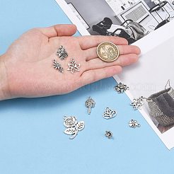 合金のチベット風チャーム  花  混合スタイル  アンティークシルバー  8~65x6~47x1~8mm  穴：1~11x8mm&nbsp;TIBEP-MSMC021-14AS