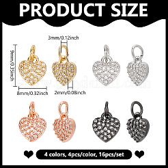 16Pcs 4 Colors Brass Micro Pave Cubic Zirconia Charms&nbsp;ZIRC-NB0002-09