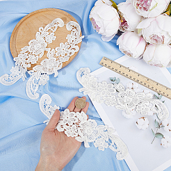 花のアップリケを縫い付ける  ポリエステル刺繍アップリケ  ミシンクラフト装飾  ホワイト  250x73x1.3mm&nbsp;PATC-WH0005-46B