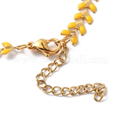 Enamel Ear of Wheat Link Chain Necklace&nbsp;NJEW-P220-02G-08