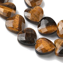 天然石タイガーアイビーズ連売り  多面カット  ハート  14.5~15x15~15.5x5.5~6mm  穴：1mm  約10個/連  5.51~5.71''（14~14.5センチメートル）&nbsp;G-A309-A08-01