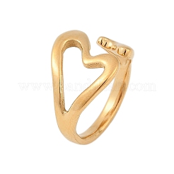 304 Stainless Steel Heart Open Cuff Rings for Women&nbsp;RJEW-B110-01G