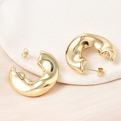 女性のための真鍮のスタッドピアス  ハーフフープピアス  ゴールドカラー  28.5x28x10mm&nbsp;KK-CBAD851-13G