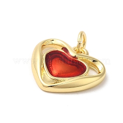 ラックメッキ真鍮エナメルペンダント  丸カン付き  長持ちメッキ  カドミウムフリー＆鉛フリー  ハートチャーム  18KGP本金メッキ  レッド  15x15x2mm  穴：3mm&nbsp;KK-Z056-40G-02