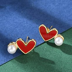 Heart Brass Stud Earrings&nbsp;EJEW-C141-01G-03
