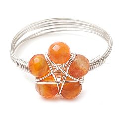 Flower Natural Green Aventurine & Carnelian & Amethyst & Apatite Finger Rings&nbsp;RJEW-TA00158