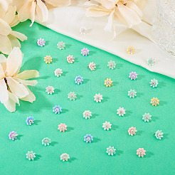 不透明樹脂チャーム50個  花  合金の雌しべ付き  ABカラーメッキ  銀  9x7mm  穴：1.6mm&nbsp;PALLOY-TA00222