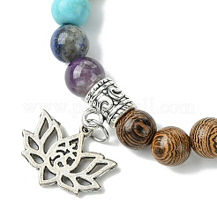 Chakra 8mm Gemstone & Wood Round Beaded Stretch Bracelets&nbsp;BJEW-JB10906-01