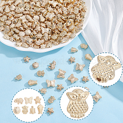 420個 7スタイル メッキ ABS/CCB プラスチックビーズ  混合図形  黄金メッキ  8.5~12x8~12x3.5~4mm  穴：1.4~1.8mm  60個/スタイル&nbsp;KY-PA0001-14