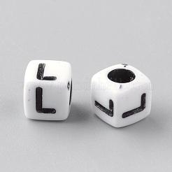 不透明なアクリルビーズ  文字スタイル  キューブ  文字L  6x6x6mm  穴：3mm  約3000個/500g&nbsp;SACR-Q188-02L