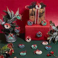 ポリエステル＆麻サイザル麻のクリスマスリース吊り下げ飾り30個（3色）  クリスマスパーティーギフトの家の装飾のため  ミックスカラー  38~42x40~42mm  10個/カラー&nbsp;HJEW-WR0001-22B