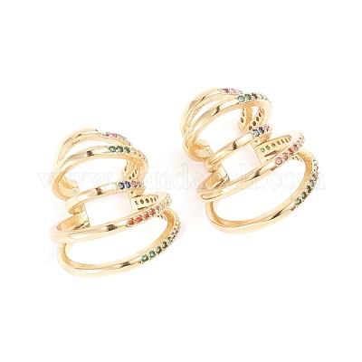 Brass Micro Pave Cubic Zirconia Cuff Earrings&nbsp;EJEW-G274-04G-1