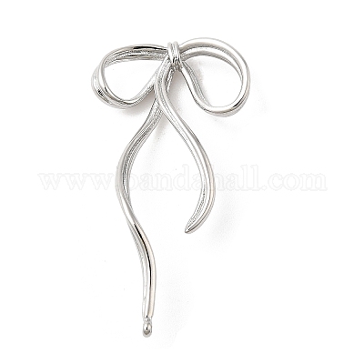 真鍮のスタッドのイヤリングパーツ  カン付き  蝶結び  プラチナ  46.5x24mm  穴：1.5mm  ピン：0.9mm&nbsp;KK-U061-14A-P-1