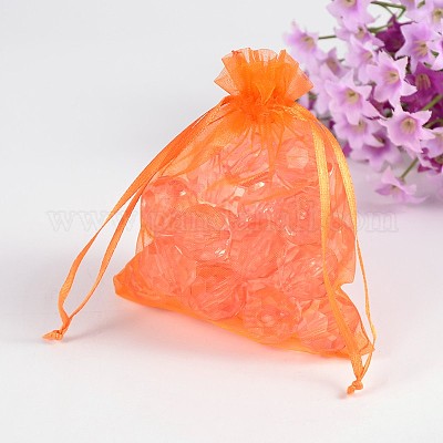 Organza Gift Bags Organza Pouches for Potpourri with Drawstring Rectangle Orange 12x10cm