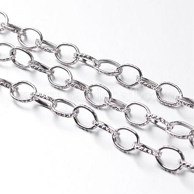 アイアン製アズキチェーン  テクスチャ  溶接されていない  スプールで  フラットオーバル  プラチナ  8x6x1mm  約164.04フィート（50m）/ロール&nbsp;CH-R034-P-1