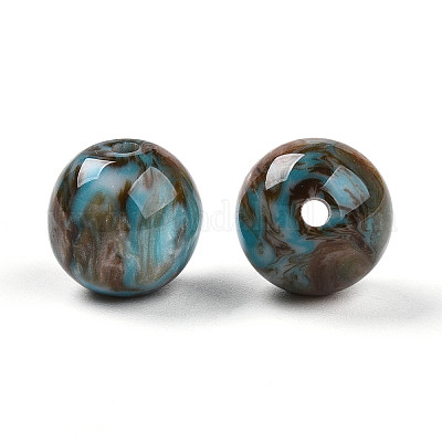 樹脂ビーズ  ラウンド  ツートン  ミディアムターコイズ  12mm  穴：2mm&nbsp;RESI-YW0004-28C-06-1