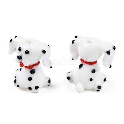 手作り凹凸柄ランプワークビーズ連売り  斑点のある犬  ホワイト  22~23x18~19x15~17.5mm  穴：2.5mm  約20個/連  17.13インチ（43.5cm）&nbsp;LAMP-Q031-002-1