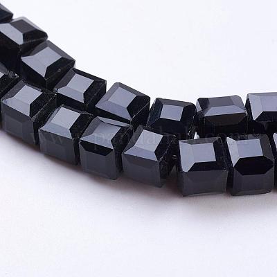 ガラスビーズ連売り  多面カット  キューブ  ブラック  5~6x5~6x5~6mm  穴：1mm  95~100個/連  54~57cm&nbsp;GLAA-R041-6x6mm-20-1