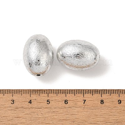UVメッキ CCB プラスチックビーズ  テクスチャー  オーバル  銀  24x17.5mm  穴：2.3mm&nbsp;FIND-Z066-11-1