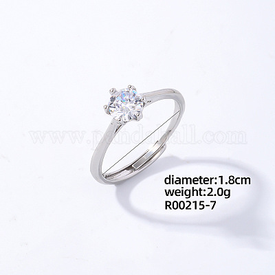 Flat Round Platinum Brass Adjustable Ring with Cubic Zirconia&nbsp;EG7863-4-1