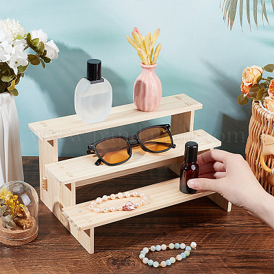 飾り木 3段木製模型玩具ディスプレイライザー 化粧品用の木製階層型ミニ