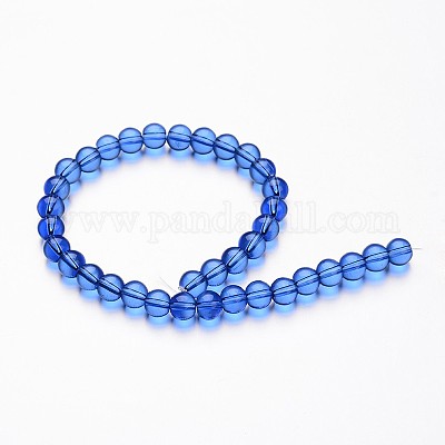 ガラスラウンドビーズ連売り  ミディアムブルー  4mm  穴：1mm  約75~80個/連  11インチ&nbsp;GLAA-I028-4mm-07-1