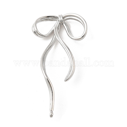 真鍮のスタッドのイヤリングパーツ  カン付き  蝶結び  プラチナ  46.5x24mm  穴：1.5mm  ピン：0.9mm&nbsp;KK-U061-14A-P-1