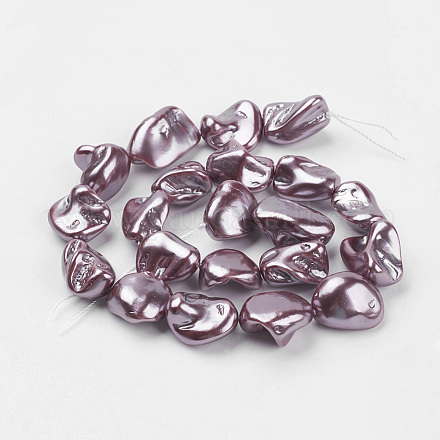 シェルパールビーズ連売り  ナゲット  暗い蘭  9~28x8~27x7~20mm  穴：1mm  約17~23個/連  15.7インチ（39.8cm）&nbsp;BSHE-K010-08D-1