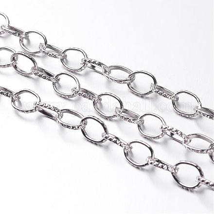 アイアン製アズキチェーン  テクスチャ  溶接されていない  スプールで  フラットオーバル  プラチナ  8x6x1mm  約164.04フィート（50m）/ロール&nbsp;CH-R034-P-1