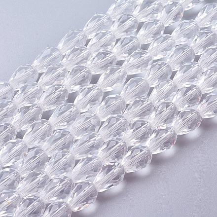 ガラスビーズ連売り  多面カット  ティアドロップ  透明  11x8mm  穴：1mm  約57~59個/連  26.38~26.77インチ&nbsp;X-GLAA-R024-11x8mm-12-1