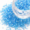 Glass Bugle Beads, Transparent Colours Rainbow, Deep Sky Blue, 2.5~3x2mm, Hole: 0.9mm, about 15000pcs/pound