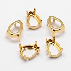 Flat Teardrop Brass Sew on Prong Settings, Claw Settings for Pointed Back Rhinestone, Open Back Settings, Golden, 18x13x0.4mm, Fit for 13x18mm cabochons