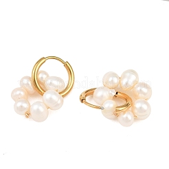女の子と女性のための天然パールビーズリングダングルフープピアス2組  ゴールドカラー  33mm  ピン：1mm&nbsp;EJEW-NB0001-06