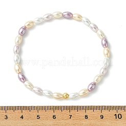 Electroplated Shell Pearl & Brass Beads Stretch Bracelets for Women&nbsp;BJEW-JB13818