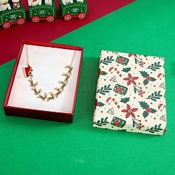 Alloy Colorful Rhinestone Deer Sleigh Link Chain Necklaces with Red Enamel&nbsp;FS-WGDB6E9-01